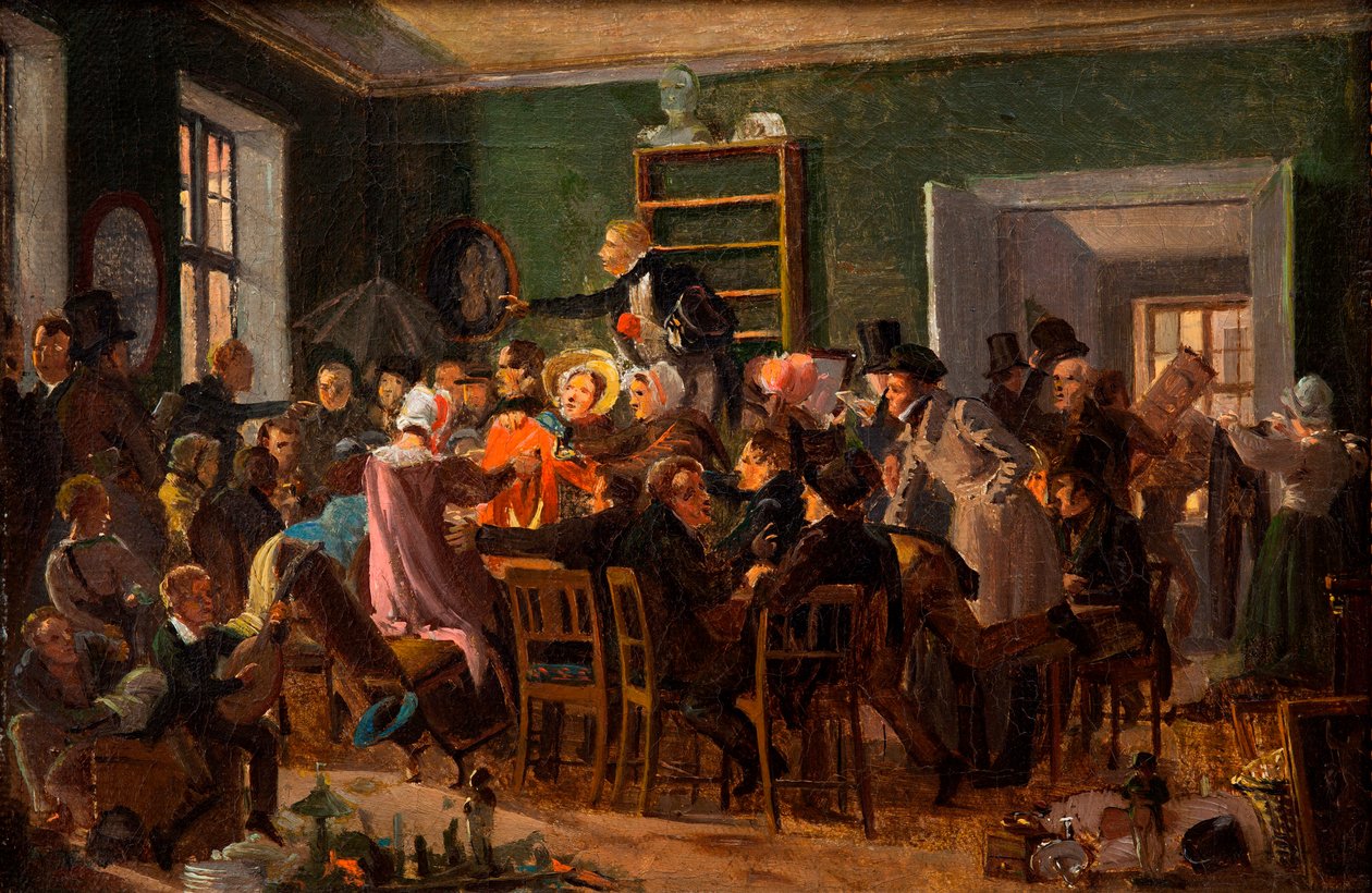 Scene fra en auktion, 1835. af Wilhelm Nicolai Marstrand