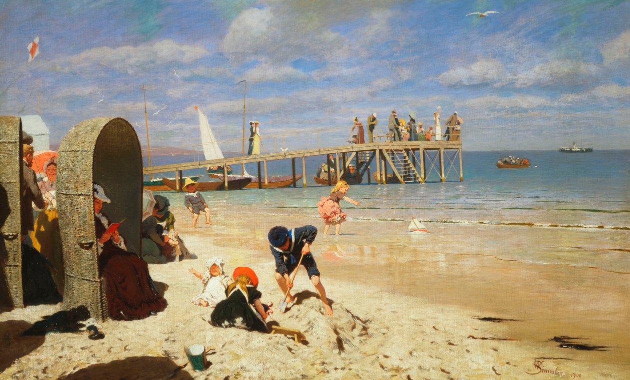 En solrig dag på stranden, 1900 af Wilhelm Simmler