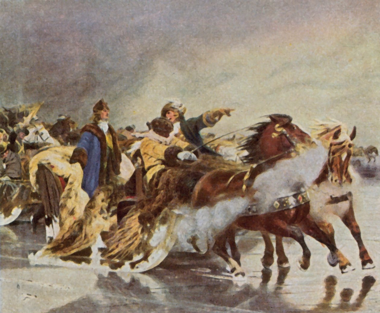 Den Store Kurfyrstes overfart over Den Kuriske Lagune, januar 1679 (forstærket farvelitografi) af Wilhelm Simmler