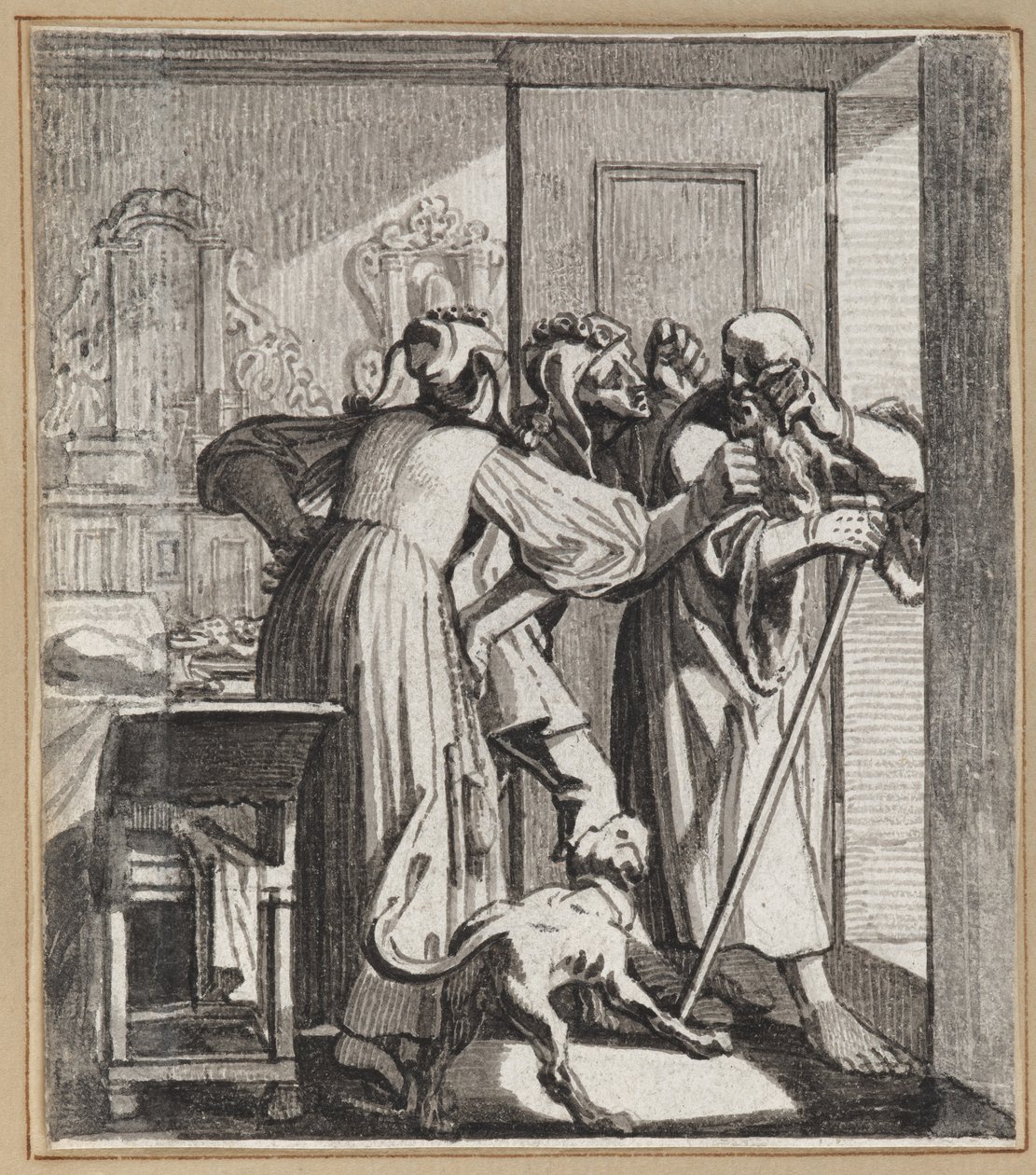 Narren, der håner de gamle forældre af Wilhelm Stettler