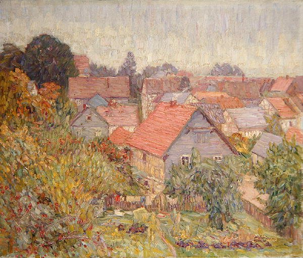 Udsigt fra studievinduet, Willingshausen (olie på lærred) af Wilhelm Thielmann