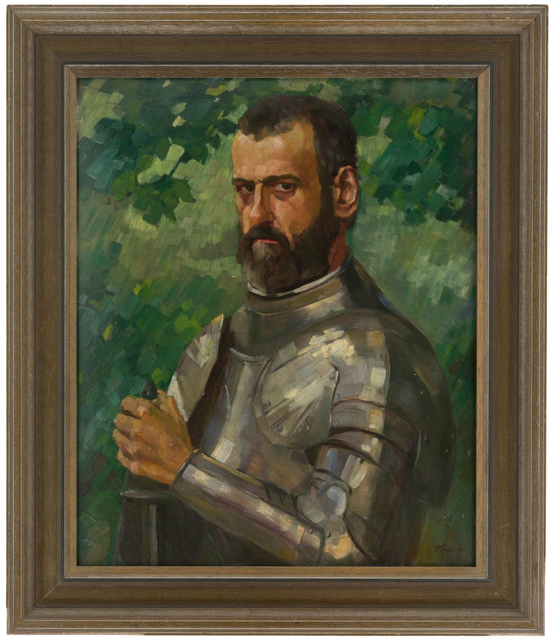 Brystbillede af en mand i rustning af Wilhelm Trübner