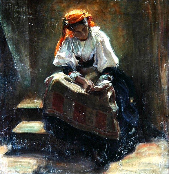 Pige med en bog, ca. 1900 (olie på lærred) af Wilhelm Wachtel