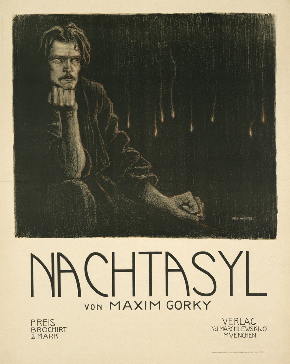 Plakat til teaterstykket The Lower Depths af M. Gorky, ca. 1903 af Wilhelm Wachtel