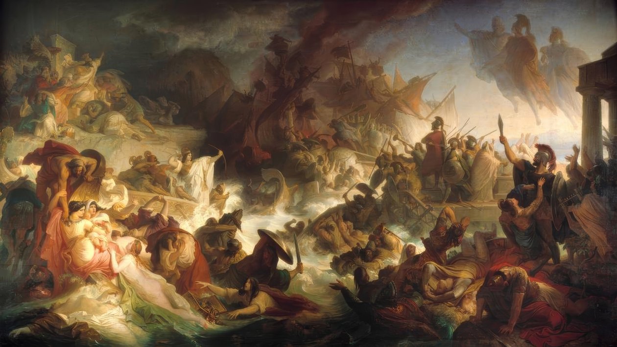 Søslaget ved Salamis 480 f.Kr. Chr. af Wilhelm von Kaulbach