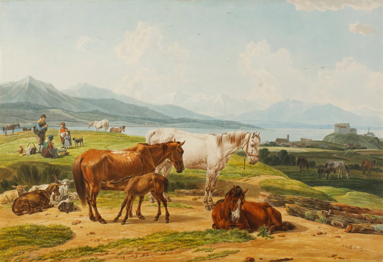 Fig. 14 Wilhelm Alexander Wolfgang von Kobell Alpesø og græsgang med heste af Wilhelm von Kobell