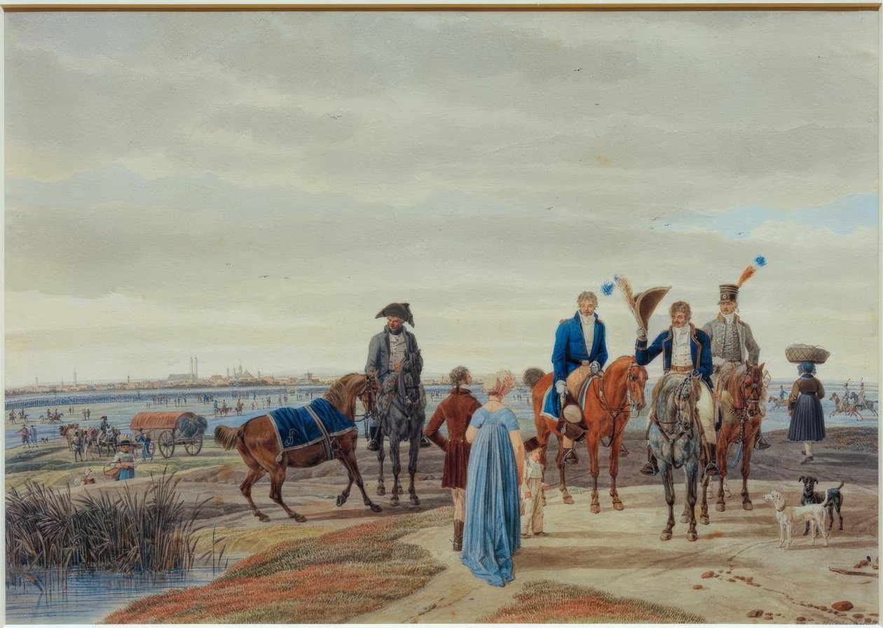 Møde mellem et par med betjente foran München af Wilhelm von Kobell
