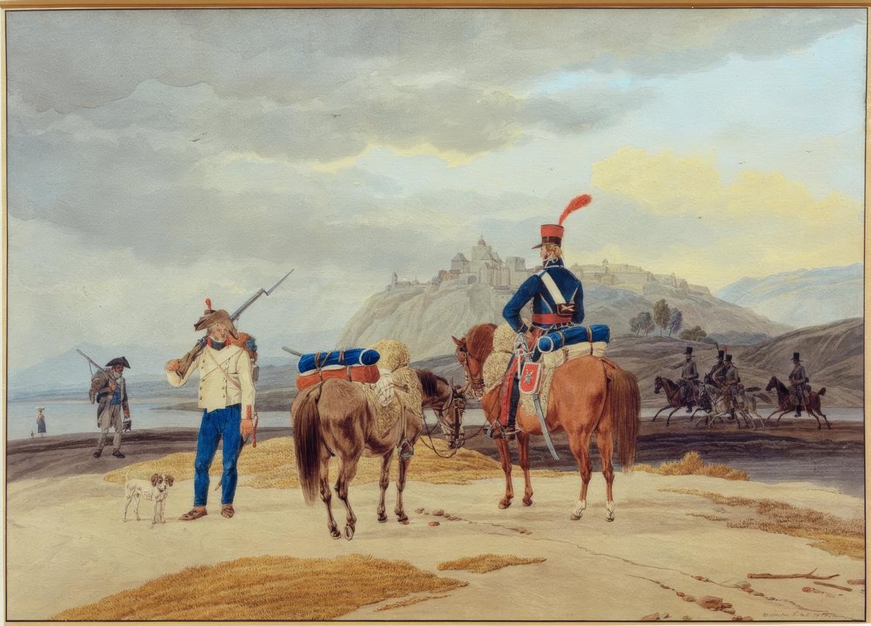 Franske soldater foran en fæstning af Wilhelm von Kobell