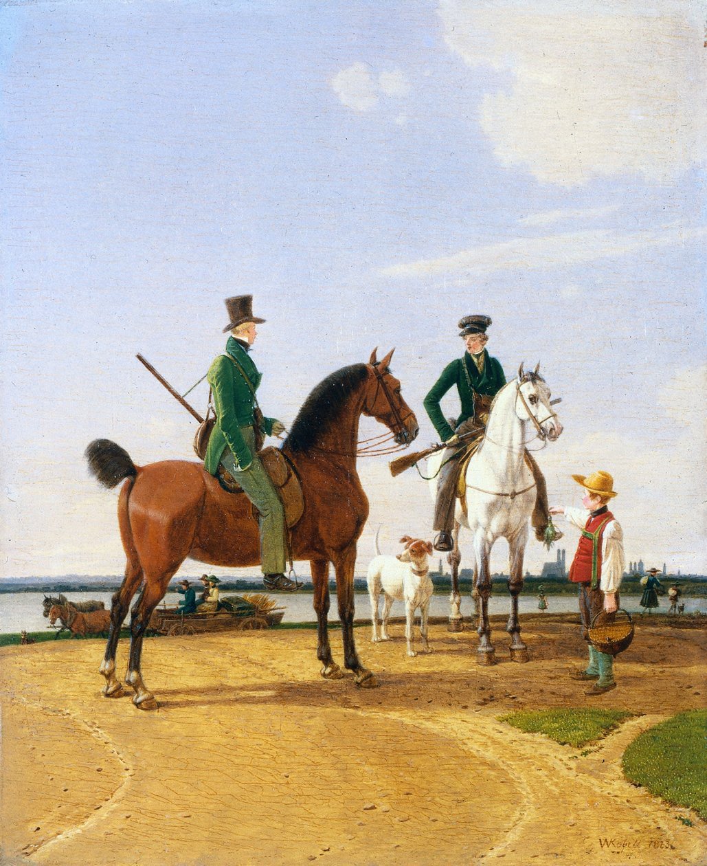 Jæger og Herre ved floden Isar med udsigt over München af Wilhelm von Kobell