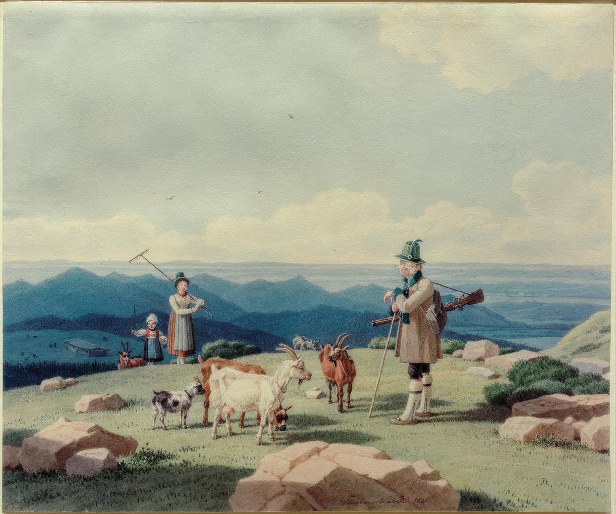 Jæger med mejerske og barn på Hirschberg af Wilhelm von Kobell