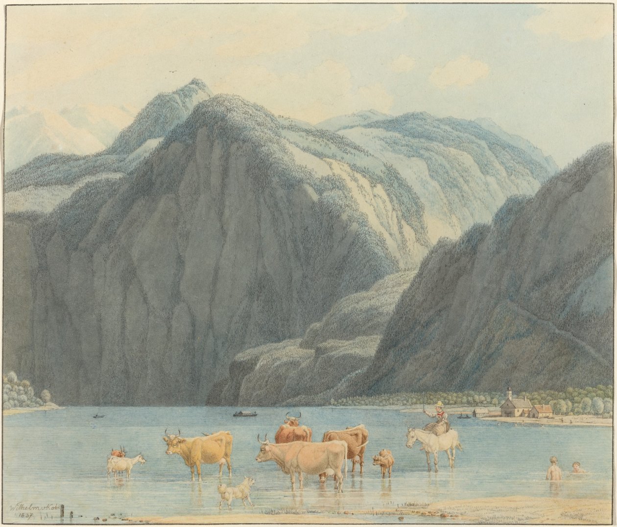 Königsee med St. Bartholomëes klipper af Wilhelm von Kobell