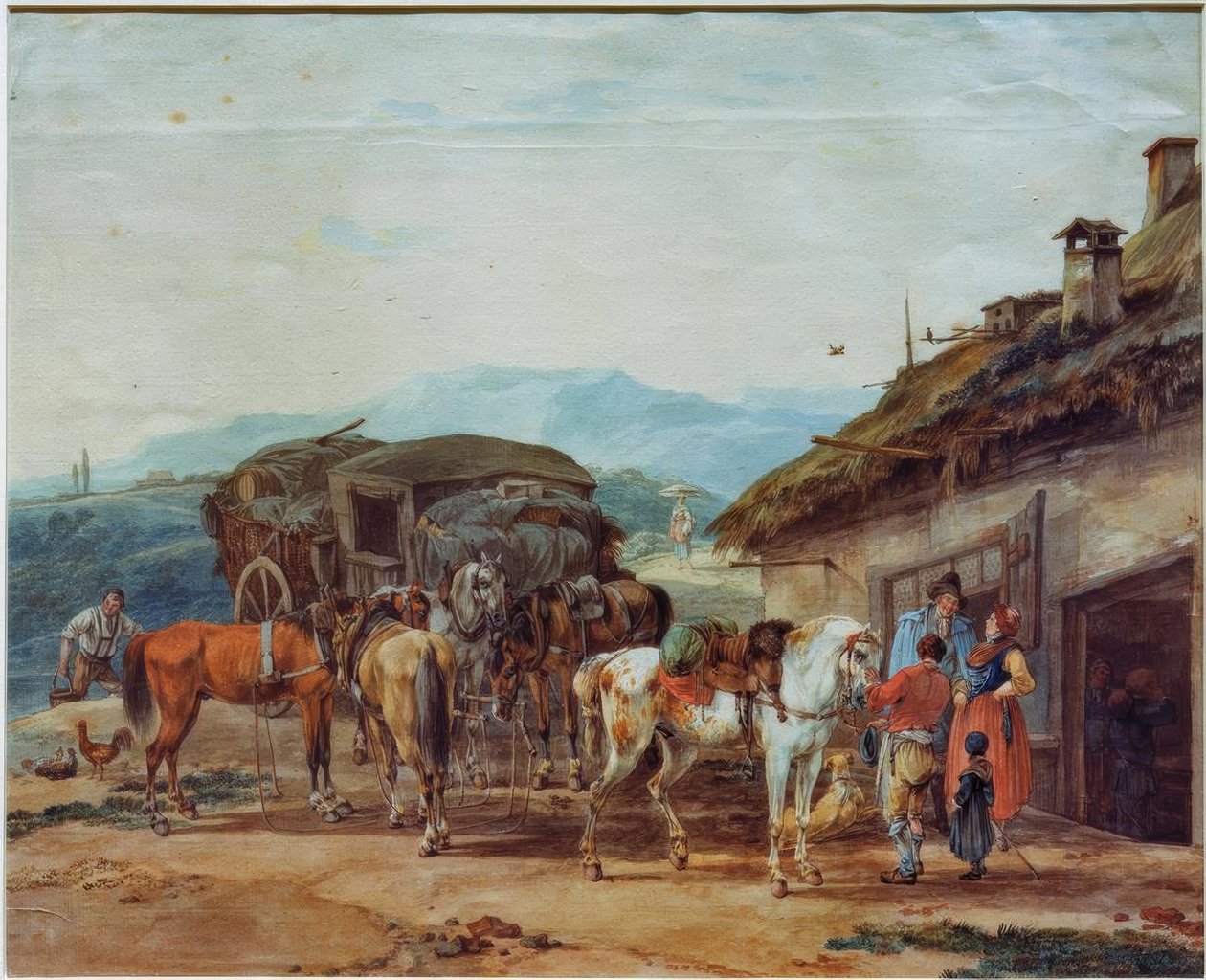 Skifte heste i en turvogn af Wilhelm von Kobell