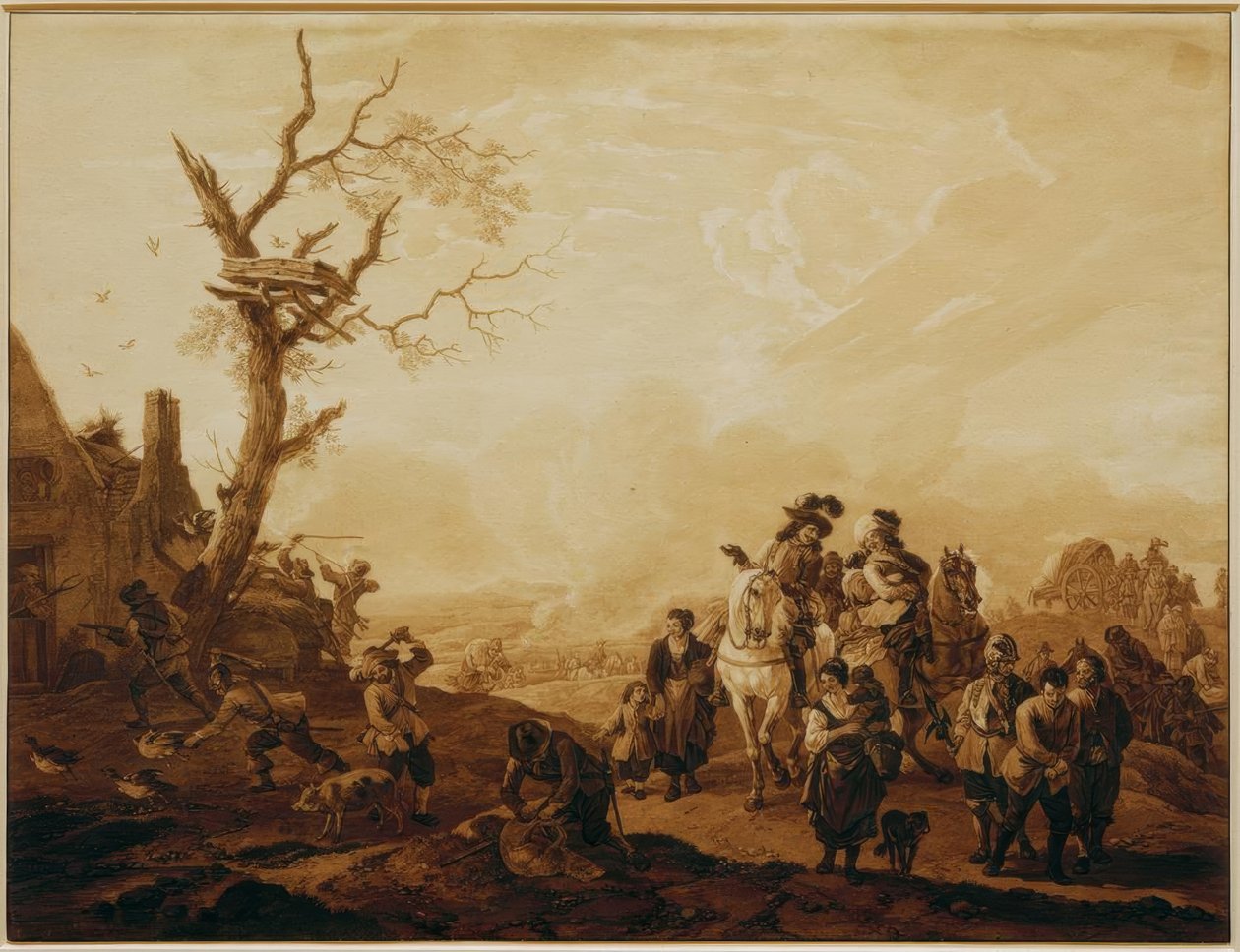 Slyngning af en landsby af soldater af Wilhelm von Kobell