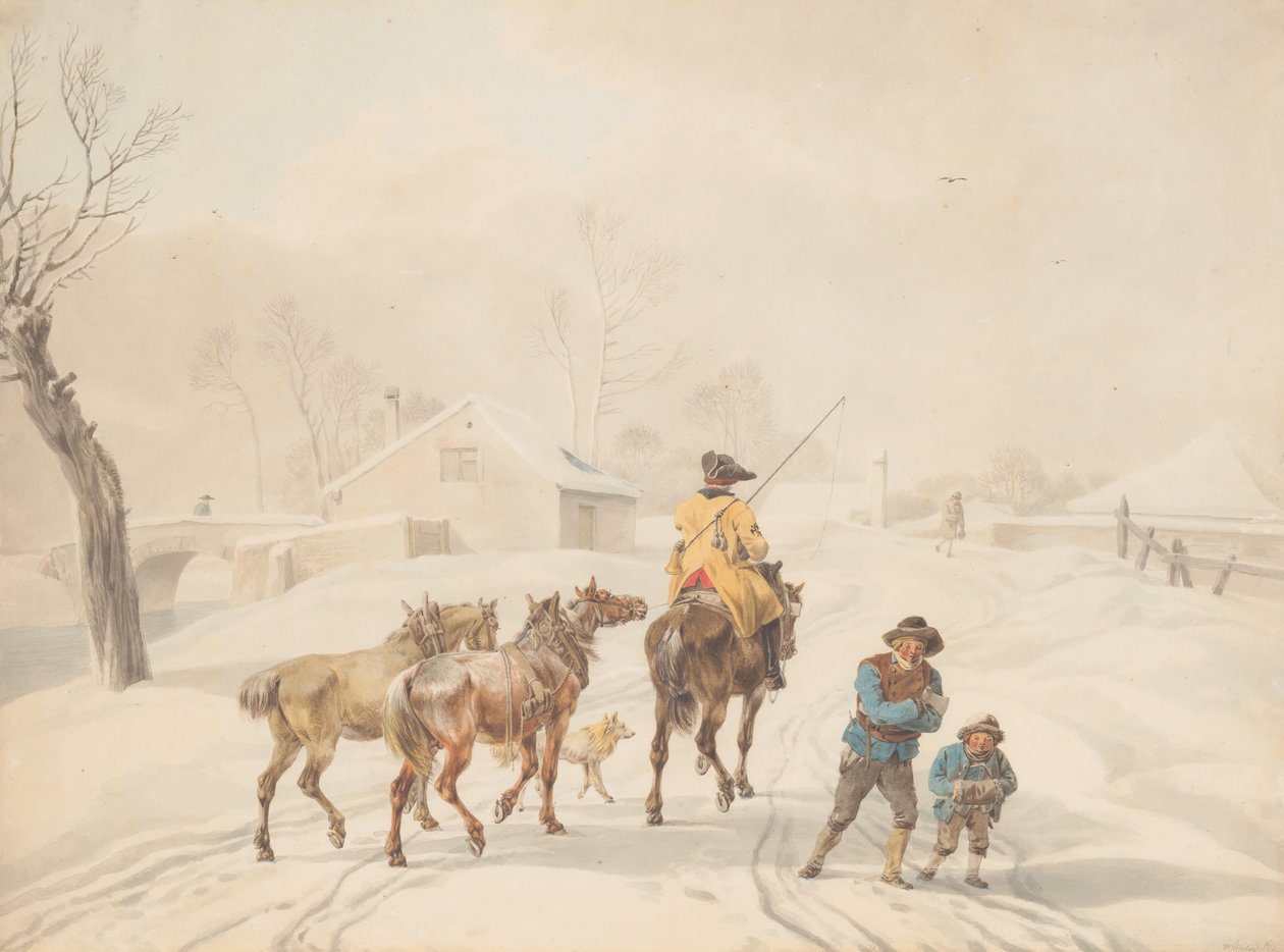Postilion på hest i et vinterlandskab, ca. 1798. af Wilhelm von Kobell