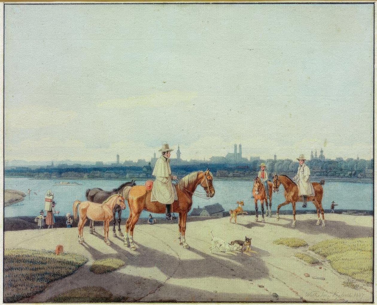 Ryttere på bredden af ​​Isar foran München af Wilhelm von Kobell