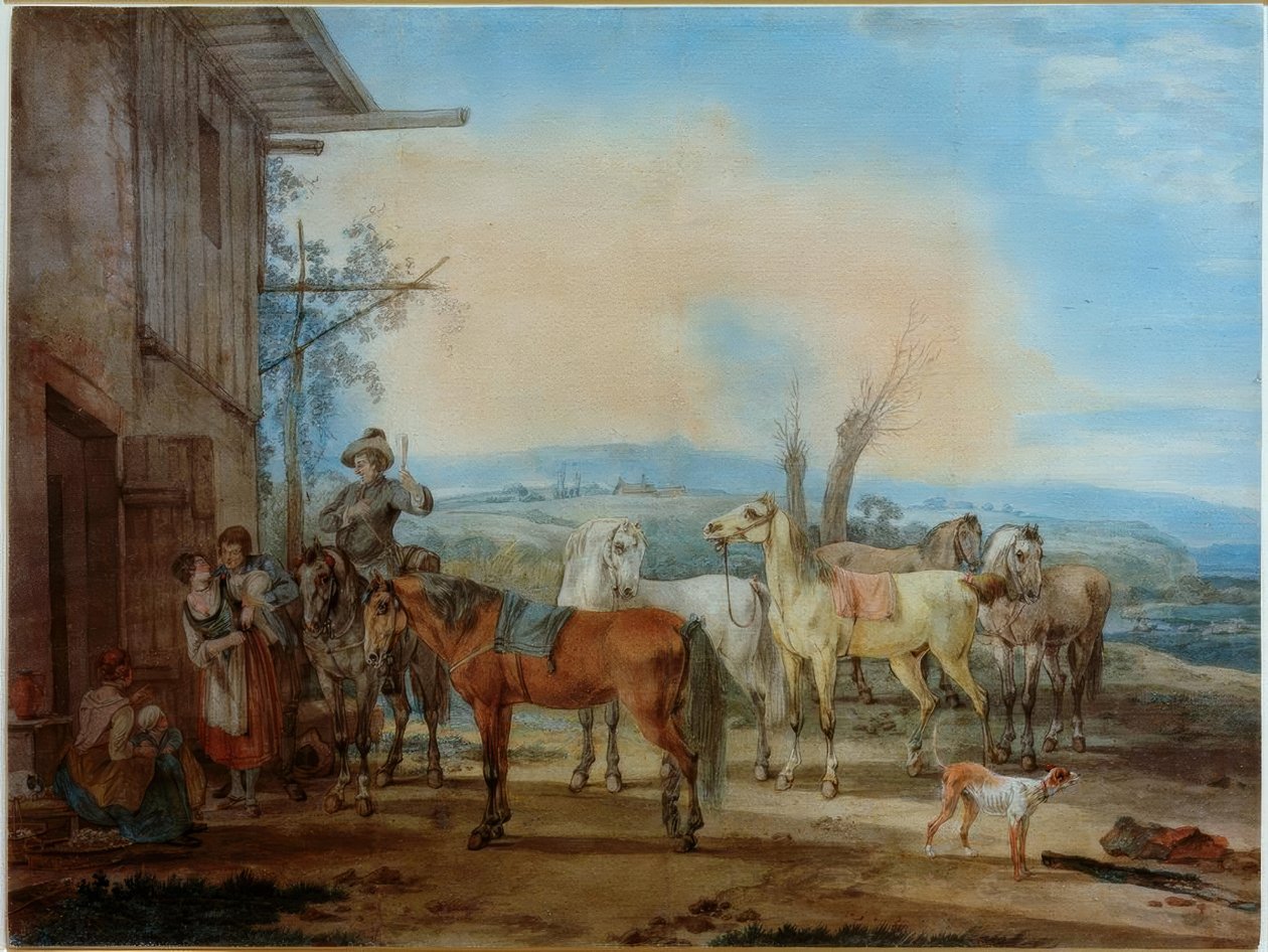 Rytter foran et værtshus af Wilhelm von Kobell