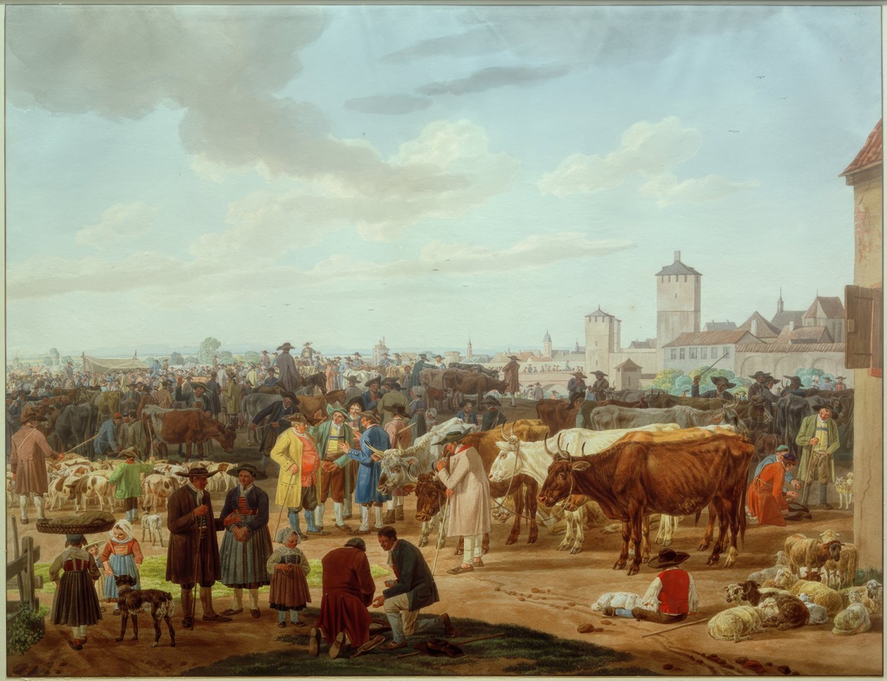 Kvægmarked i udkanten af ​​en by af Wilhelm von Kobell