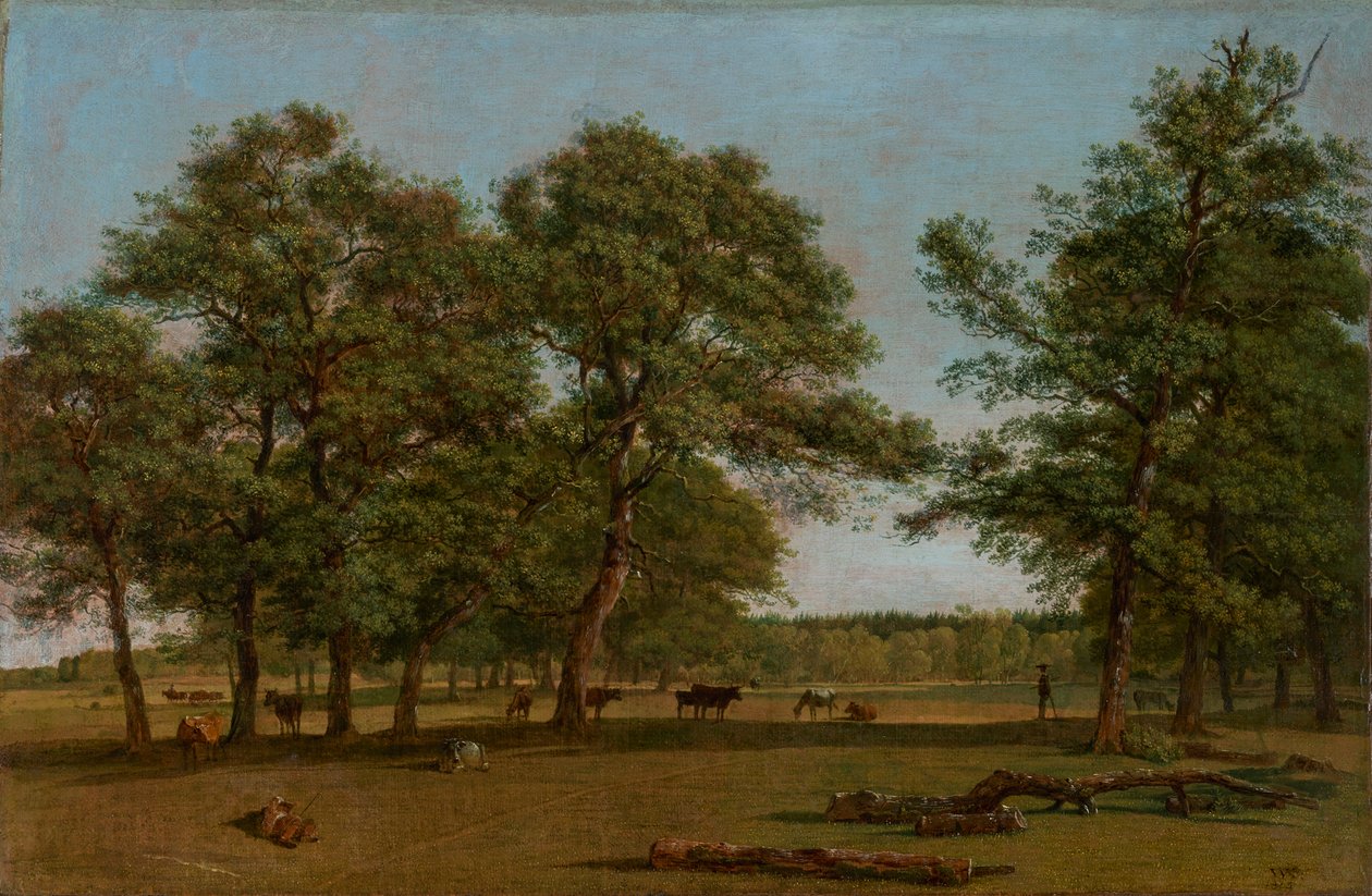 Weideauen nær Dietramszell (græslandskab med gamle ege) af Wilhelm von Kobell
