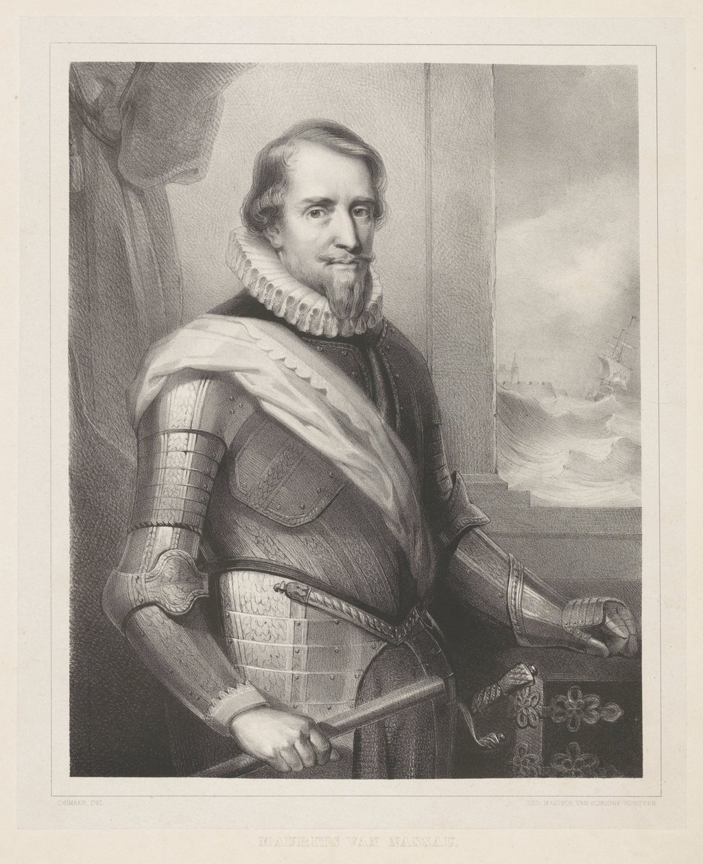 Portræt af Maurits, Prins af Orange af Wilhelmus Cornelis Chimaer van Oudendorp