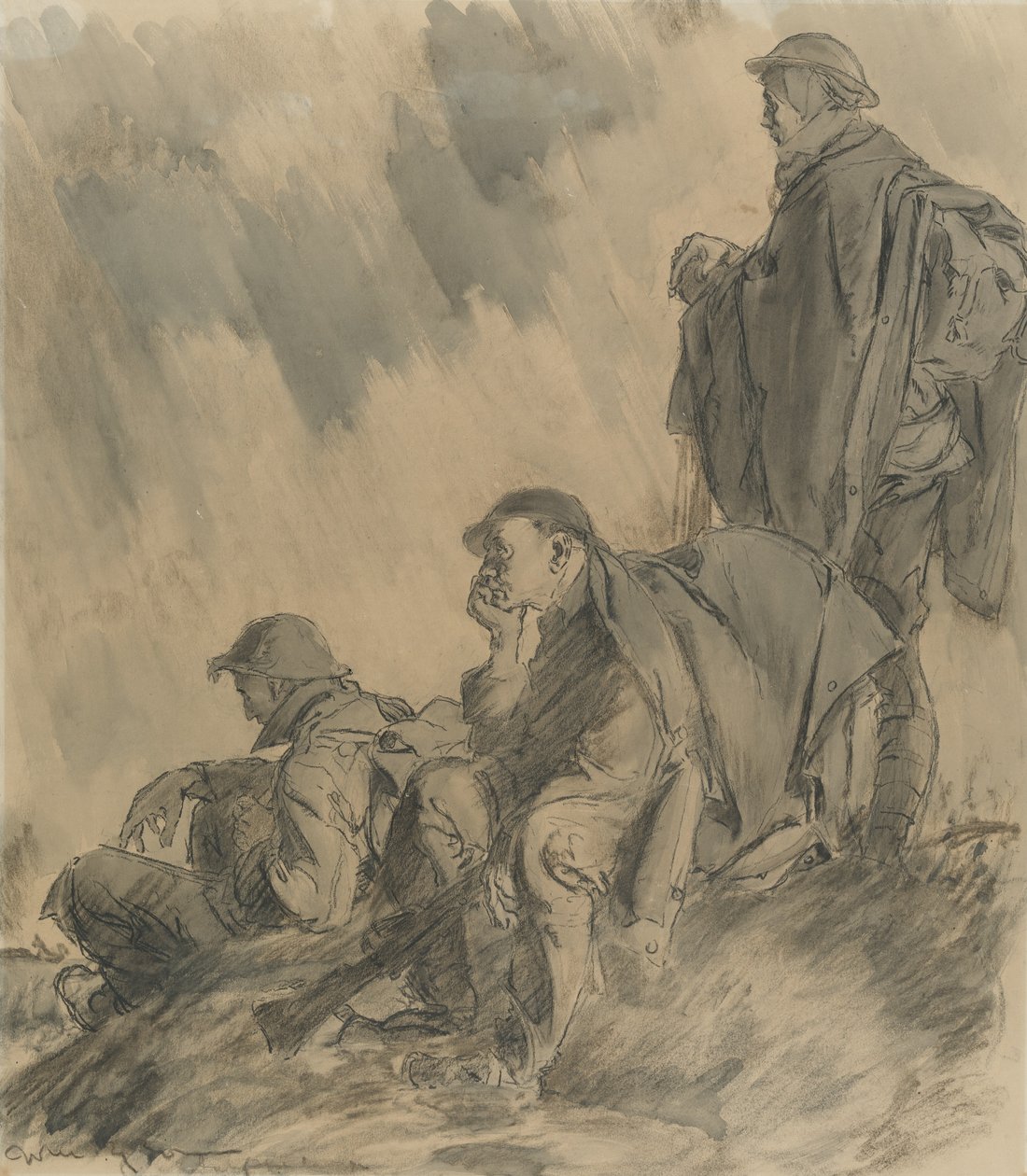 Eternal waiting, 1917 (kul, blyant og vask på papir) af Will Dyson