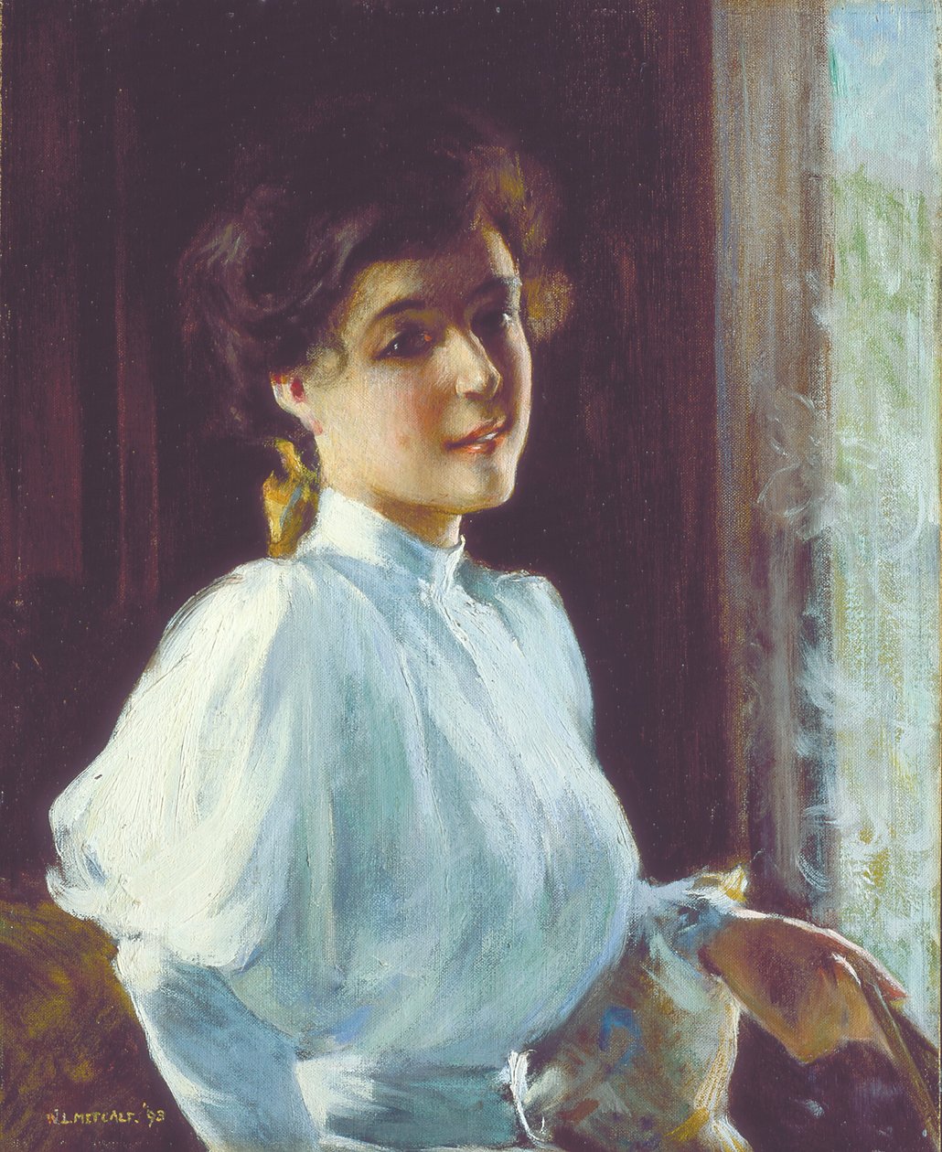 En ung kvinde (olie på lærred) af Willard Leroy Metcalf
