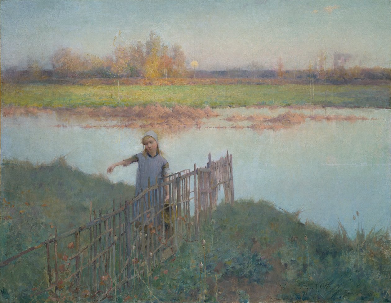 Solnedgang ved Grez af Willard Leroy Metcalf