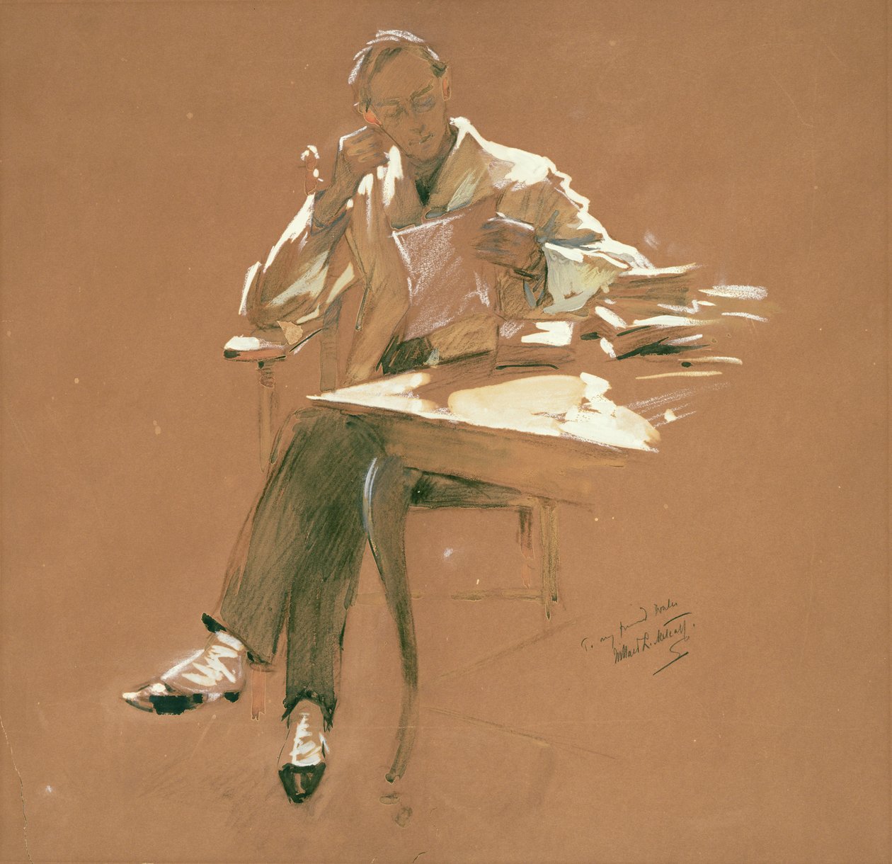 The Professor (chacoal, pastel og gouache på papir) af Willard Leroy Metcalf