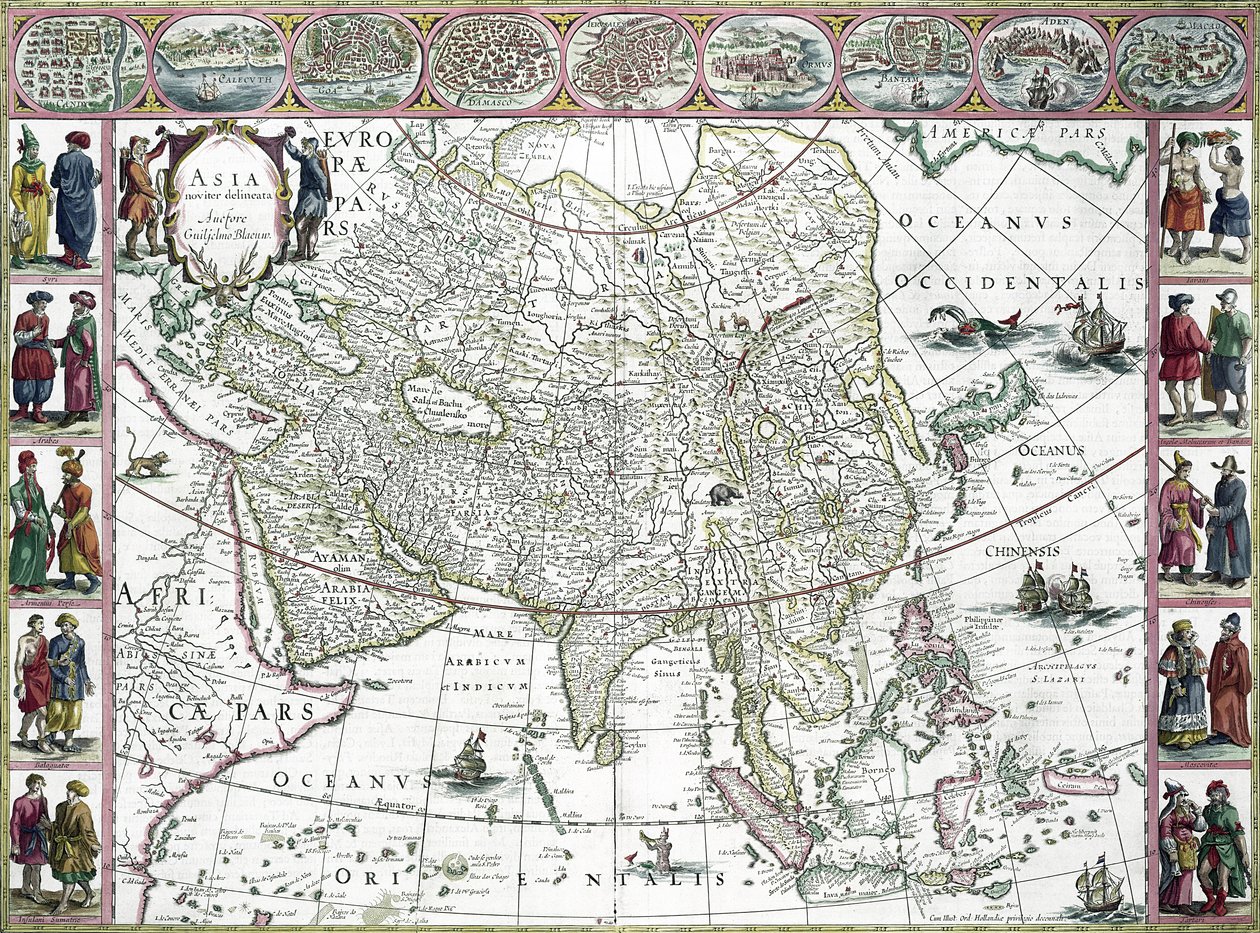 Asien nyligt afgrænset, 1617 (farvegravering) af Willem Janszoon Blaeu