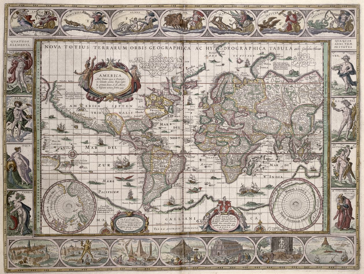 Verdenskort, fra "Le Theatre du Monde" eller "Nouvel Atlas", 1645 af Willem Janszoon Blaeu