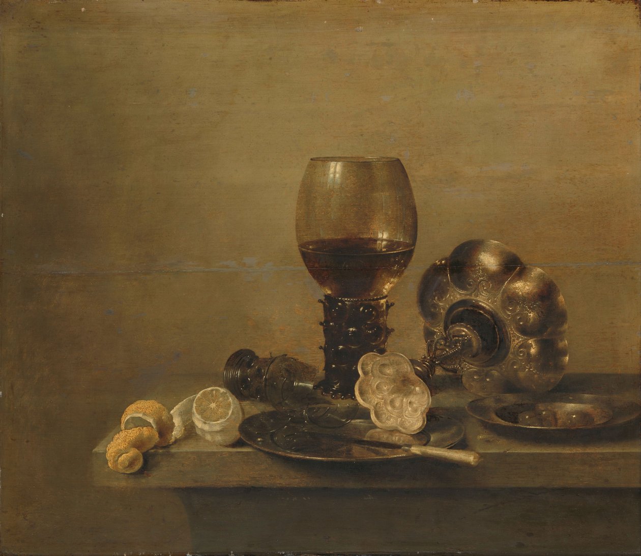 Stilleben med et knust glas, 1642 af Willem Claesz. Heda