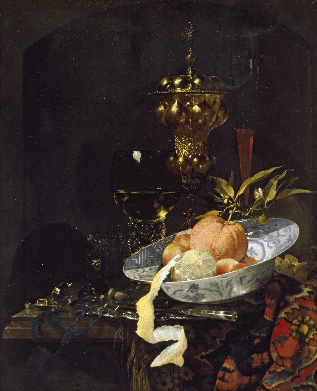 Stilleben med et orientalsk tæppe, begyndelsen af 1660