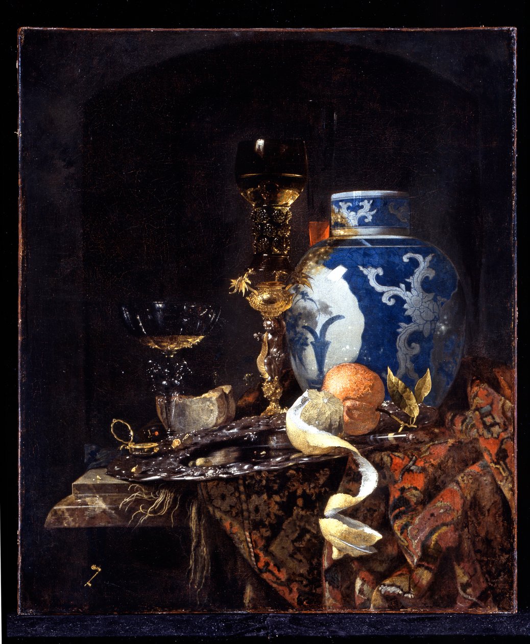 Stilleben med en sen Ming ingefærkrukke af Willem Kalf