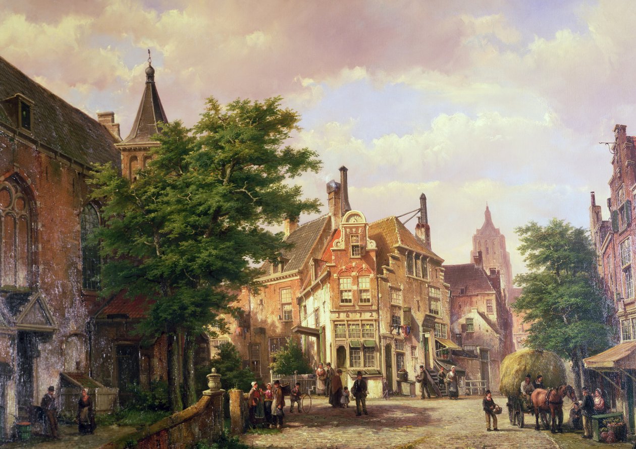 Figurer ved en korsvej i Amsterdam (olie) af Willem Koekkoek