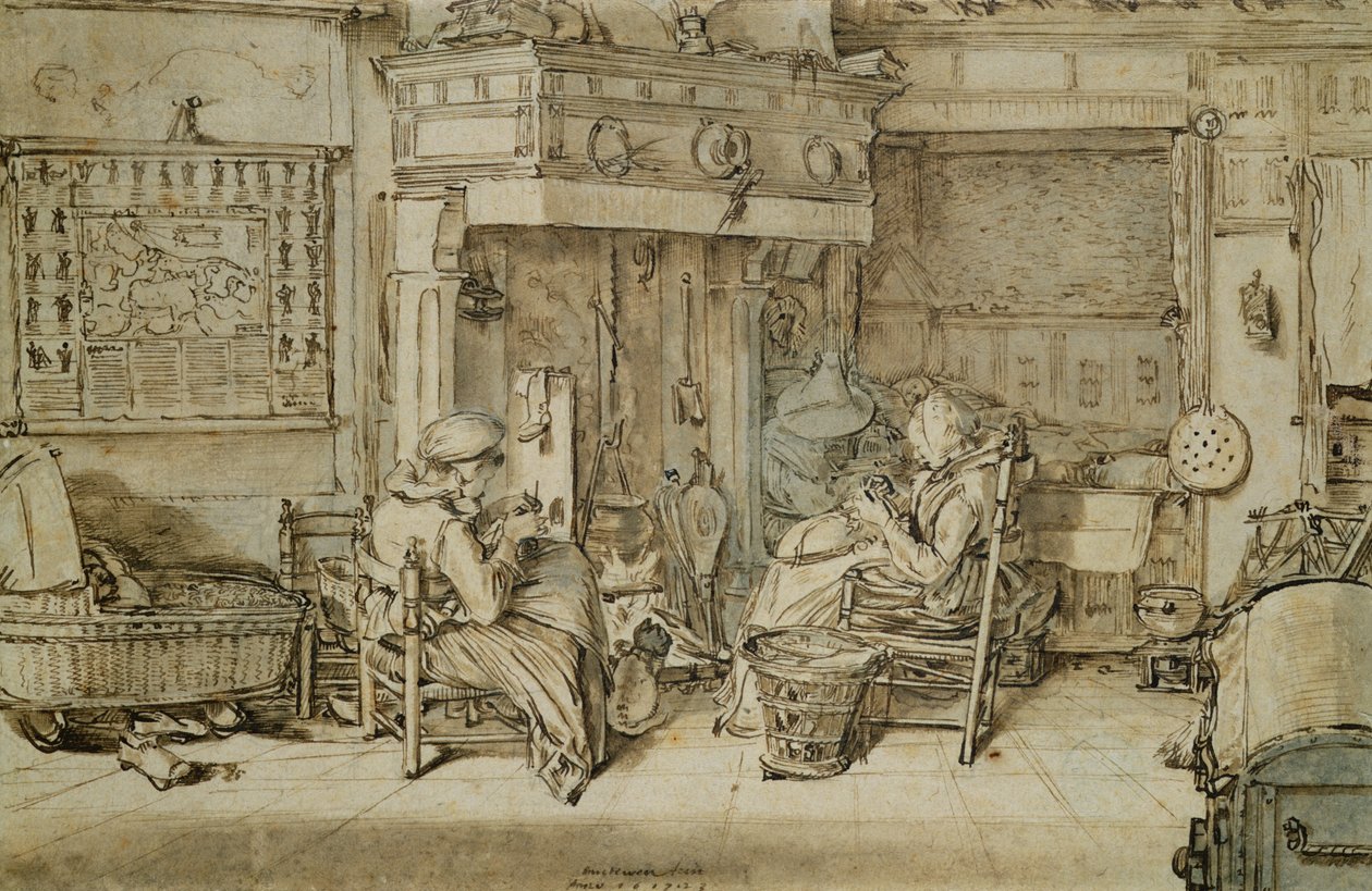 Hollandsk interiør, 1617 (pen, blæk og pensel på papir) af Willem Pietersz Buytewech