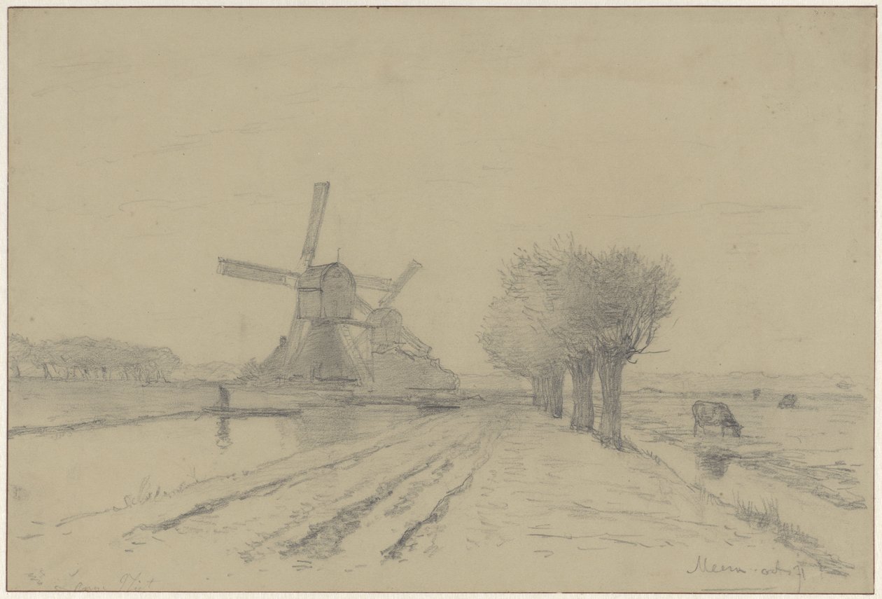 Den Røde Mølle og Sluismolen på vliet langs Meentweg i De Meern af Willem Roelofs