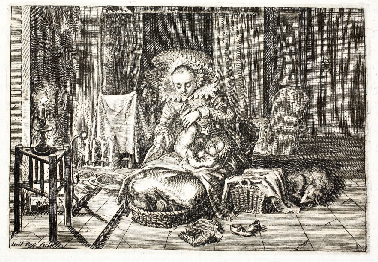 Changing a baby, illustration fra 
