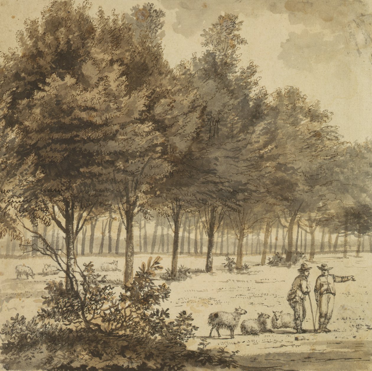 To hyrder og en Avenue (pen og pensel og gråt blæk på papir) af Willem de Heusch