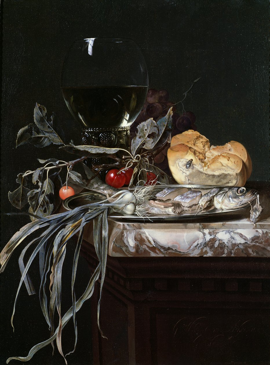 Stilleben med fiskefad af Willem van Aelst