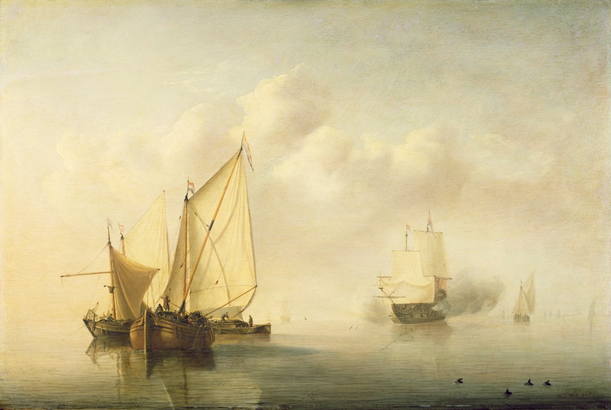 Calm Sea, 1653 (olie på eg) af Willem van de Velde