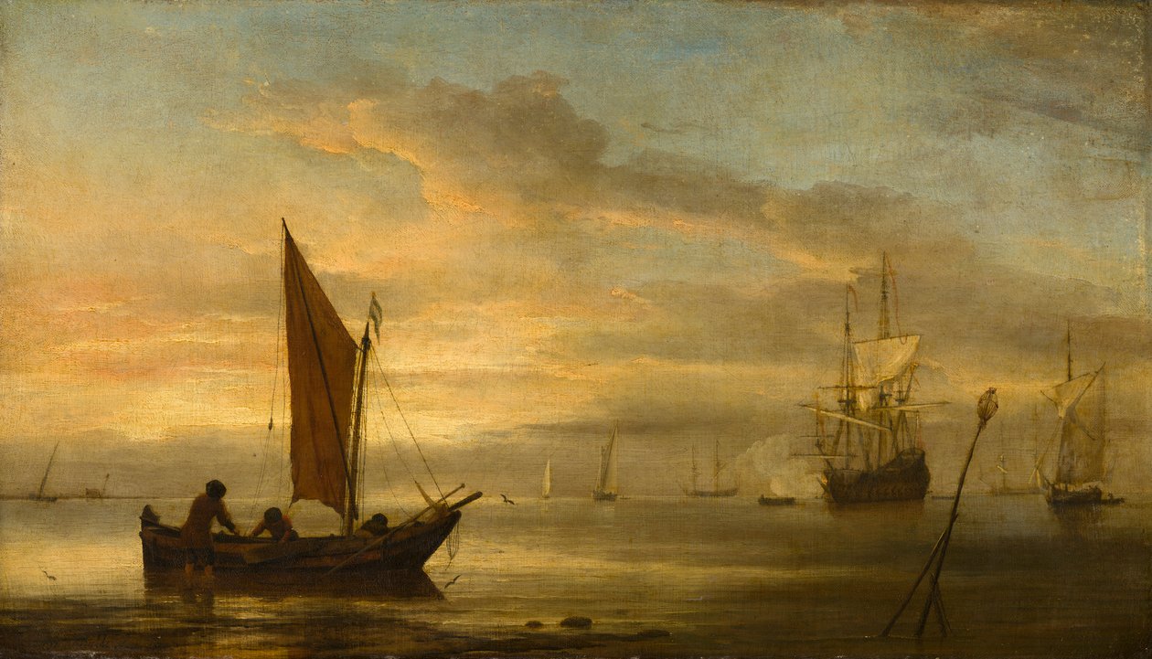 Solnedgang på havet af Willem van de Velde