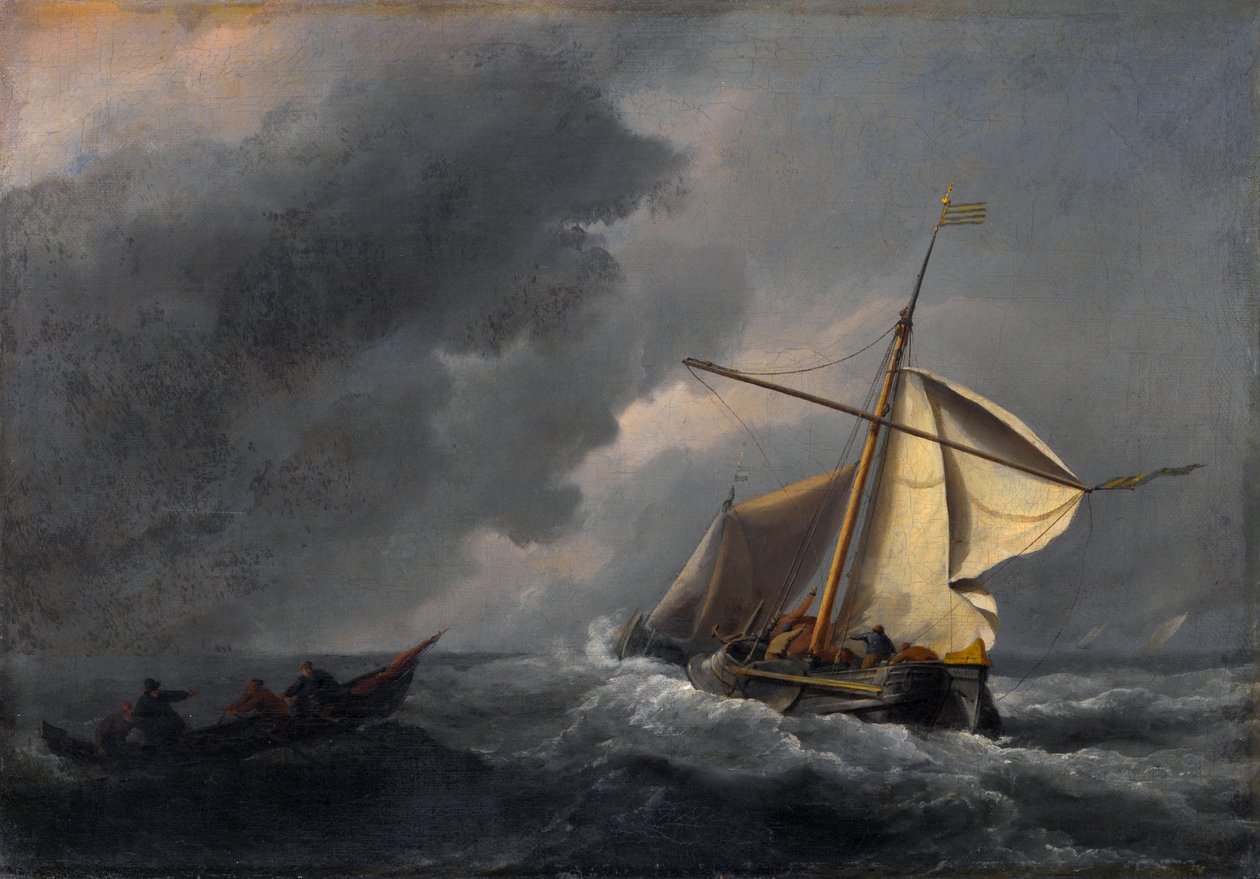 Et hollandsk fartøj i en stærk brise af Willem van de Velde the Younger
