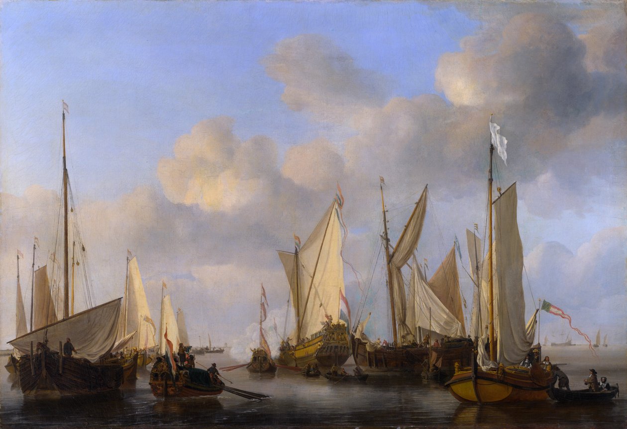 En hollandsk yacht, der hilser af Willem van de Velde the Younger
