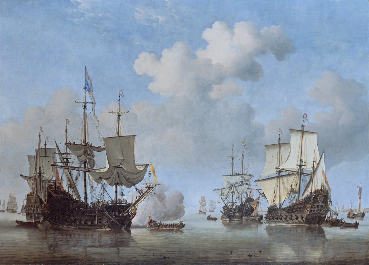 Rolig: hollandske skibe kommer til anker af Willem van de Velde the Younger
