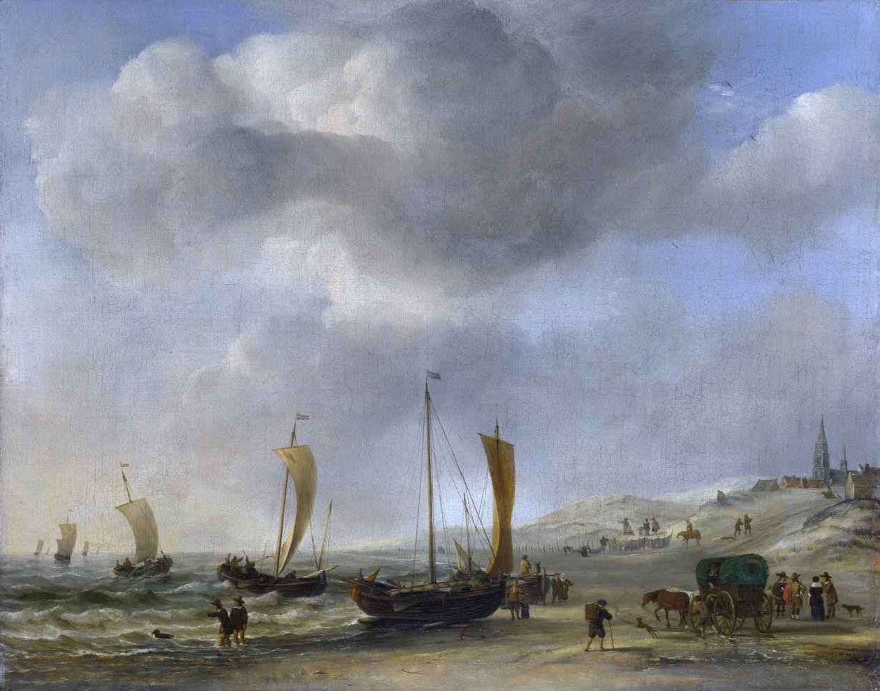 Stranden ved Scheveningen af Willem van de Velde the Younger