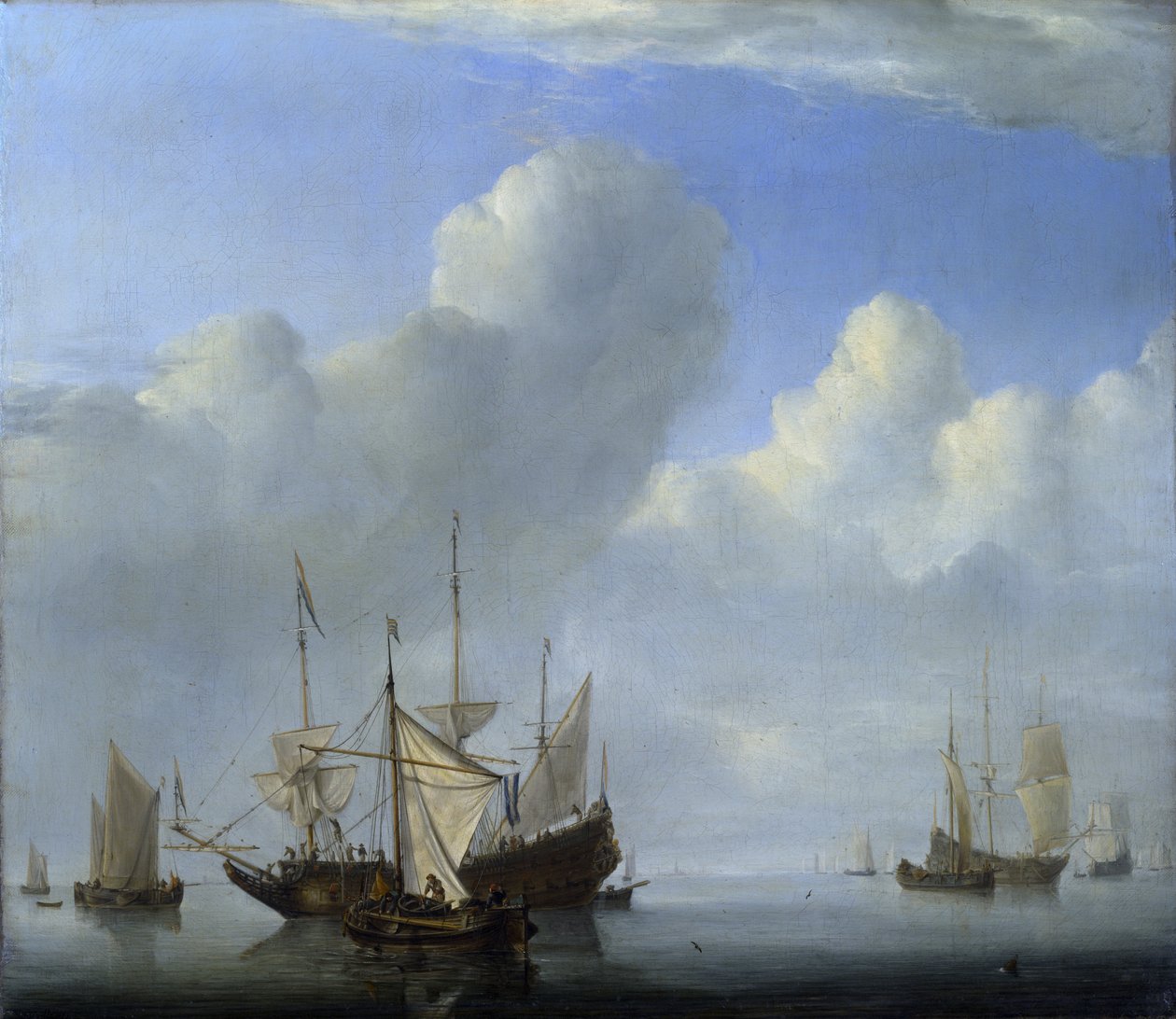 Et skib, der kommer til anker og et andet under sejl af Willem van de Velde the Younger