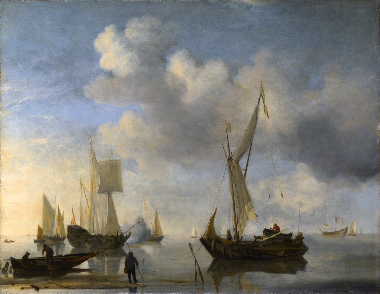 Hollandske Fartøjer liggende Inshore i en Rolig, en Saluting af Willem van de Velde the Younger