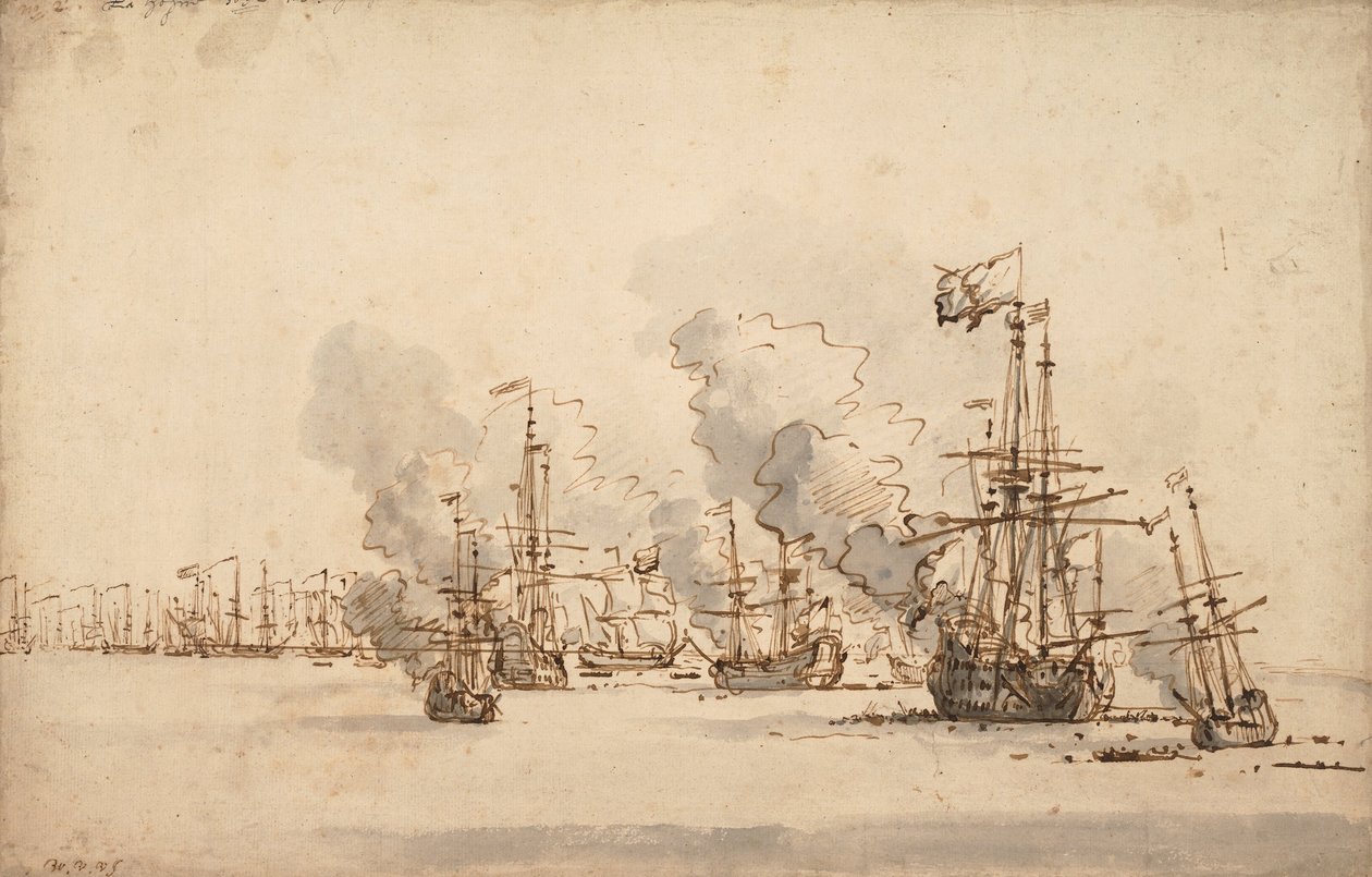 Havslaget ved la Hogue, ca. 1701 af Willem van de Velde the Younger