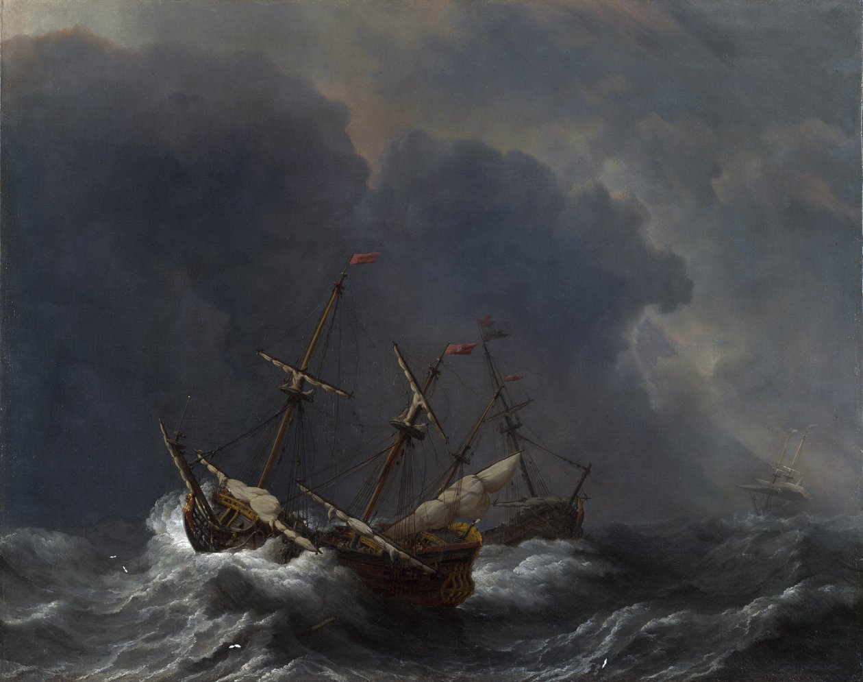 Tre skibe i kuling af Willem van de Velde the Younger