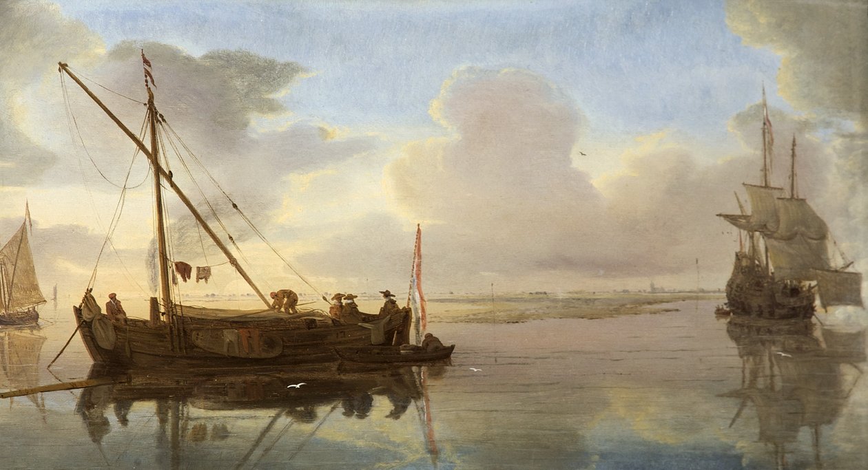 Flodscene med både, 1668 af Willem van de Velde the Younger