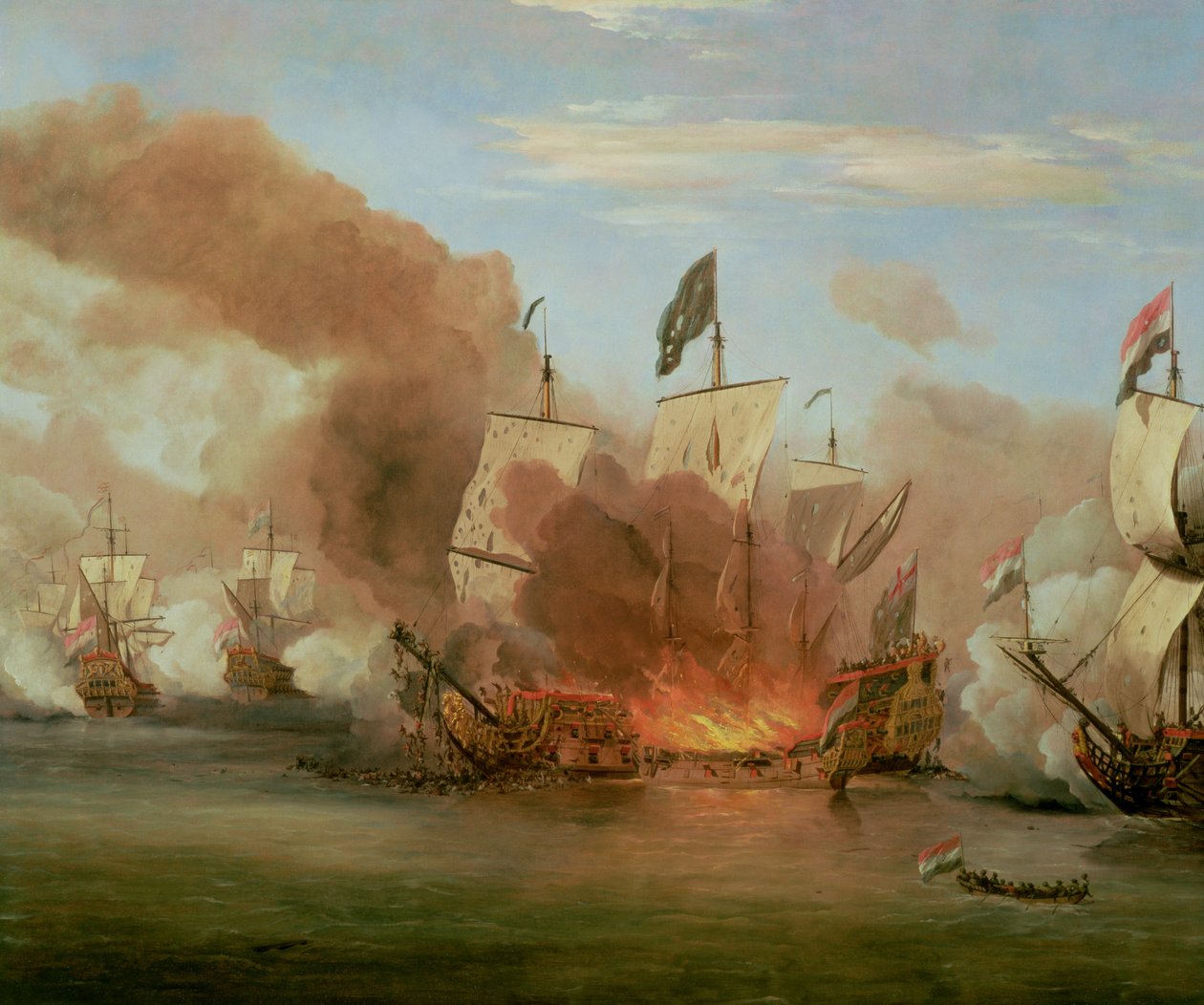 Afbrændingen af The Royal James i slaget ved Sole Bank, 6. juni 1672 af Willem van de Velde the Younger